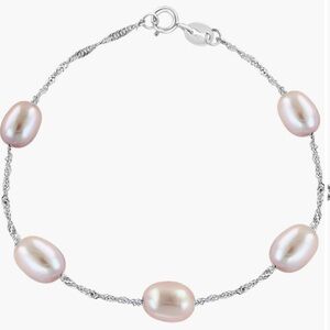 NWT EFFY Sterling Silver 7mm Pink Freshwater Pearl Station Bracelet